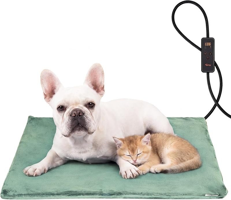 Tapete térmico elétrico para cães e gatos Toozey, impermeável, 6 níveis de aquecimento, temporizador e capa lavável, Sage Green, 68,58 x 50,8 cm