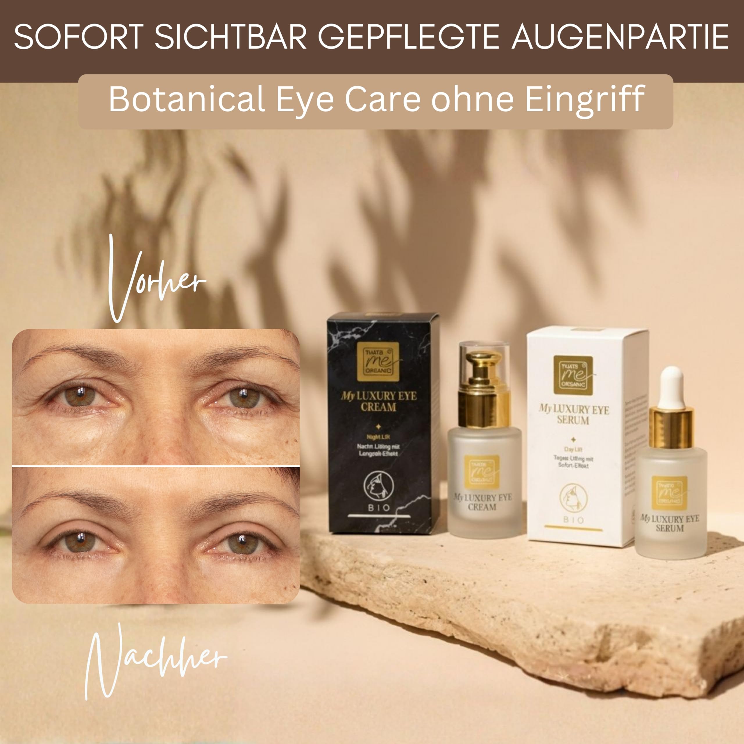 Thats me Organic My Luxury Eye Lifting Duo (2x15ml) – Day & Night Augenserum & Creme Set – Bio Augencreme & Hyaluron Serum – Lifting mit Sofort-Effekt – Vegan & Bio-zertifizierte Naturkosmetik