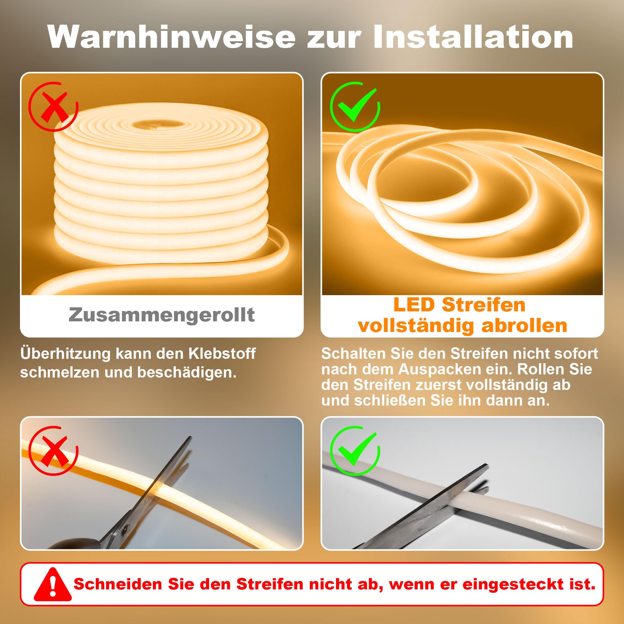 Gliztech IP67 Wasserdicht COB LED Streifen 20M 230V Direktstecker Warmweiss 2700K für Garten
