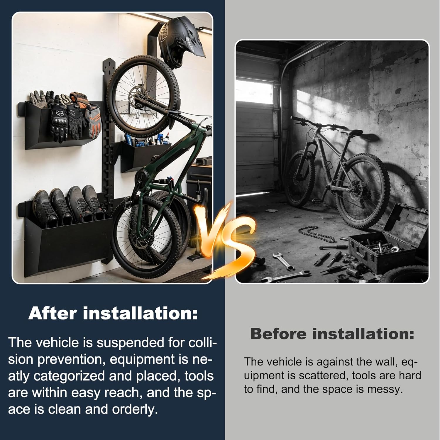 Werhoo Wall Mounted Vertical Bike Storage with Storage Box, Bike Rack Wall Mount for Garage and Home, Fits for Road Bike, Gravel Bike, Mountain bikes etc,Bicycle Storage Rack Easy to Install