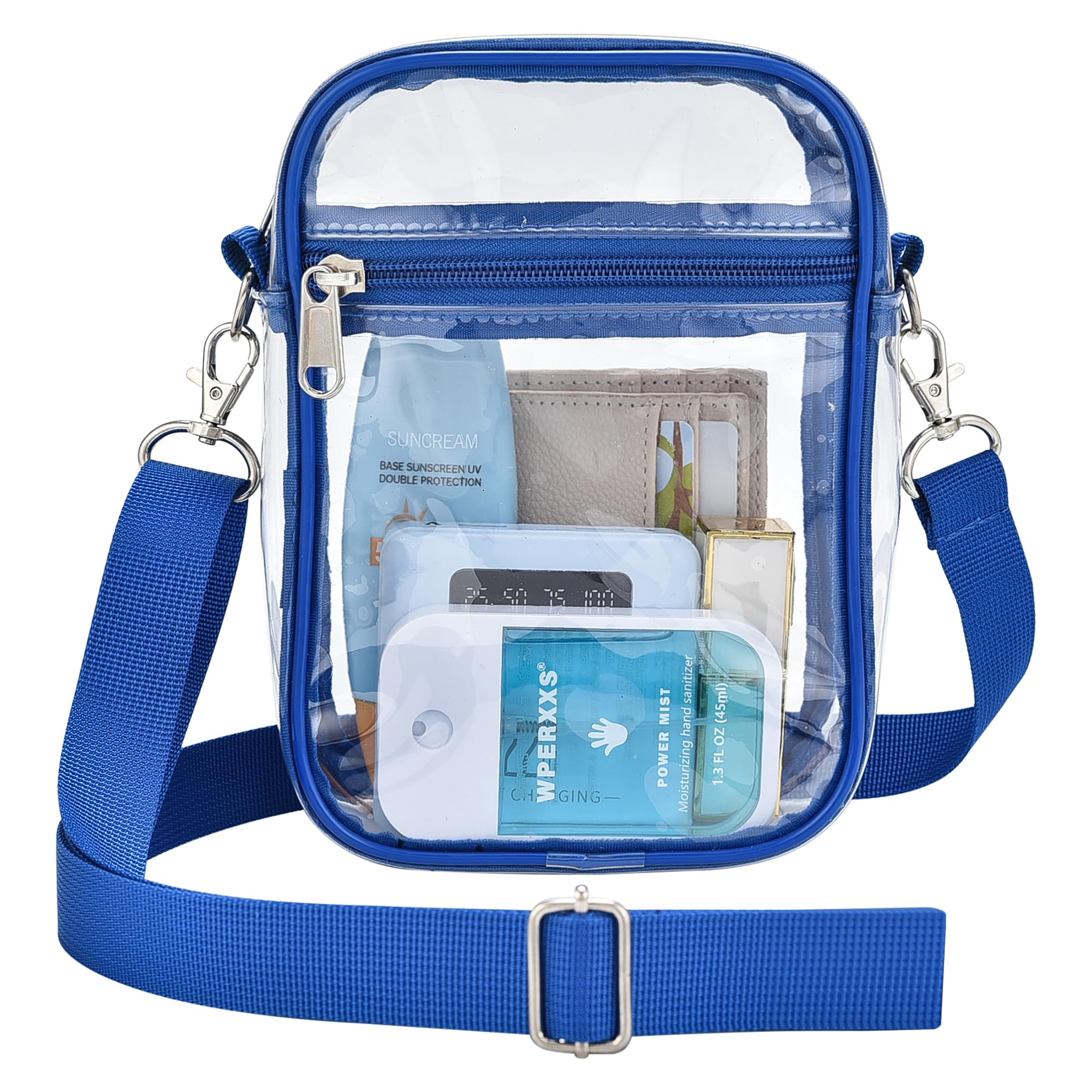 Oraben Small Clear Bag Stadium Approved Clear Purses Sports Stadium Events PVC Messenger Bag for Women Girls, Blue, Mini