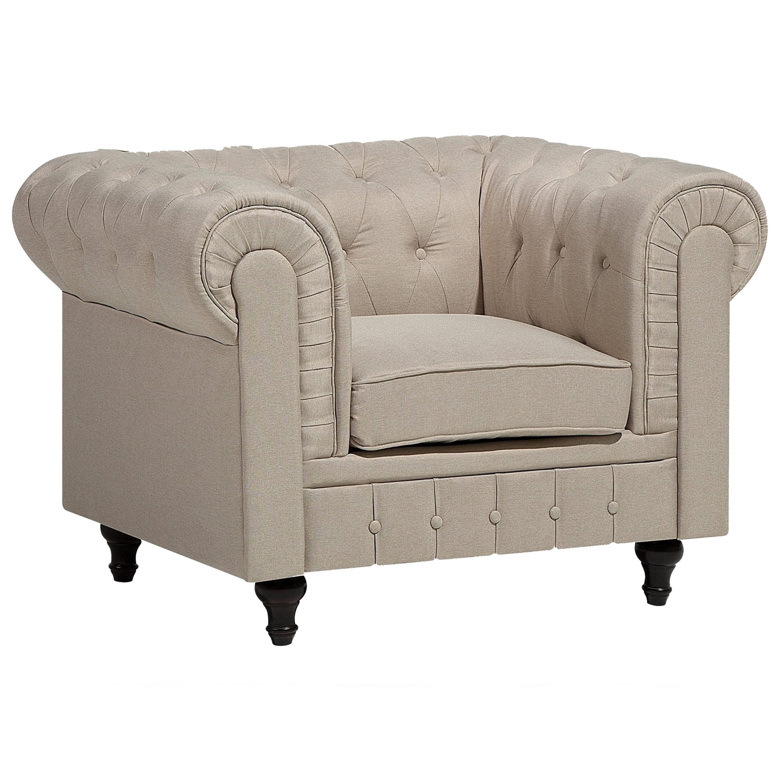 Ensemble Canapé et Fauteuil en Tissu Beige Dossier à Points Diamant Chesterfield