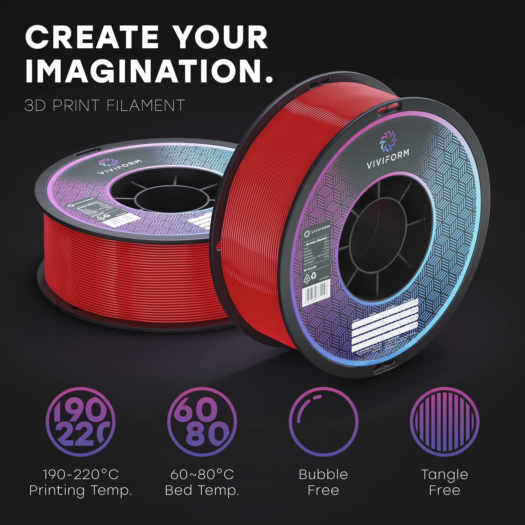 PLA+ filament do drukarki 3D, rolka 1 kg, Ø 1,75 mm +/- 0,03 mm, czerwony, VF-PLA105
