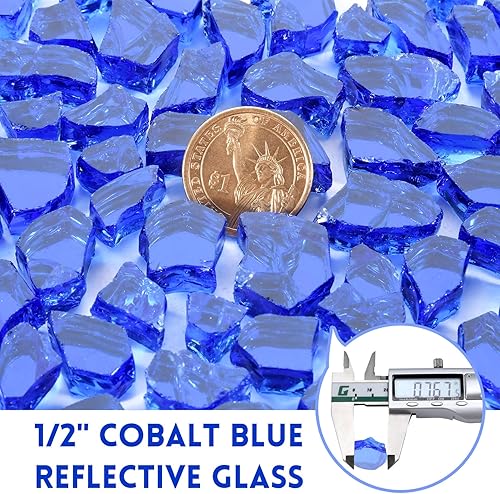Miniatura 2 de GasSaf 12 Inch Fire Glass Reflective Tempered Fireglass Cut Crushed FireGlass for Fire Pit, Fireplace and fire Pit Table (20 Pound)(Cobalt Blue