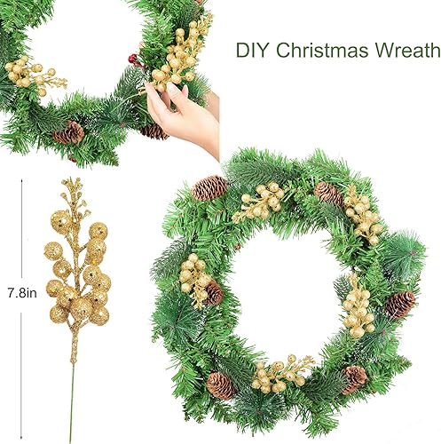 Miniatura 2 de Artiflr - Paquete de 14 tallos con bayas y con purpurina para Navidad, artificiales, de 7.8 pulgadas, adornos para el árbol de Navidad, para hacer