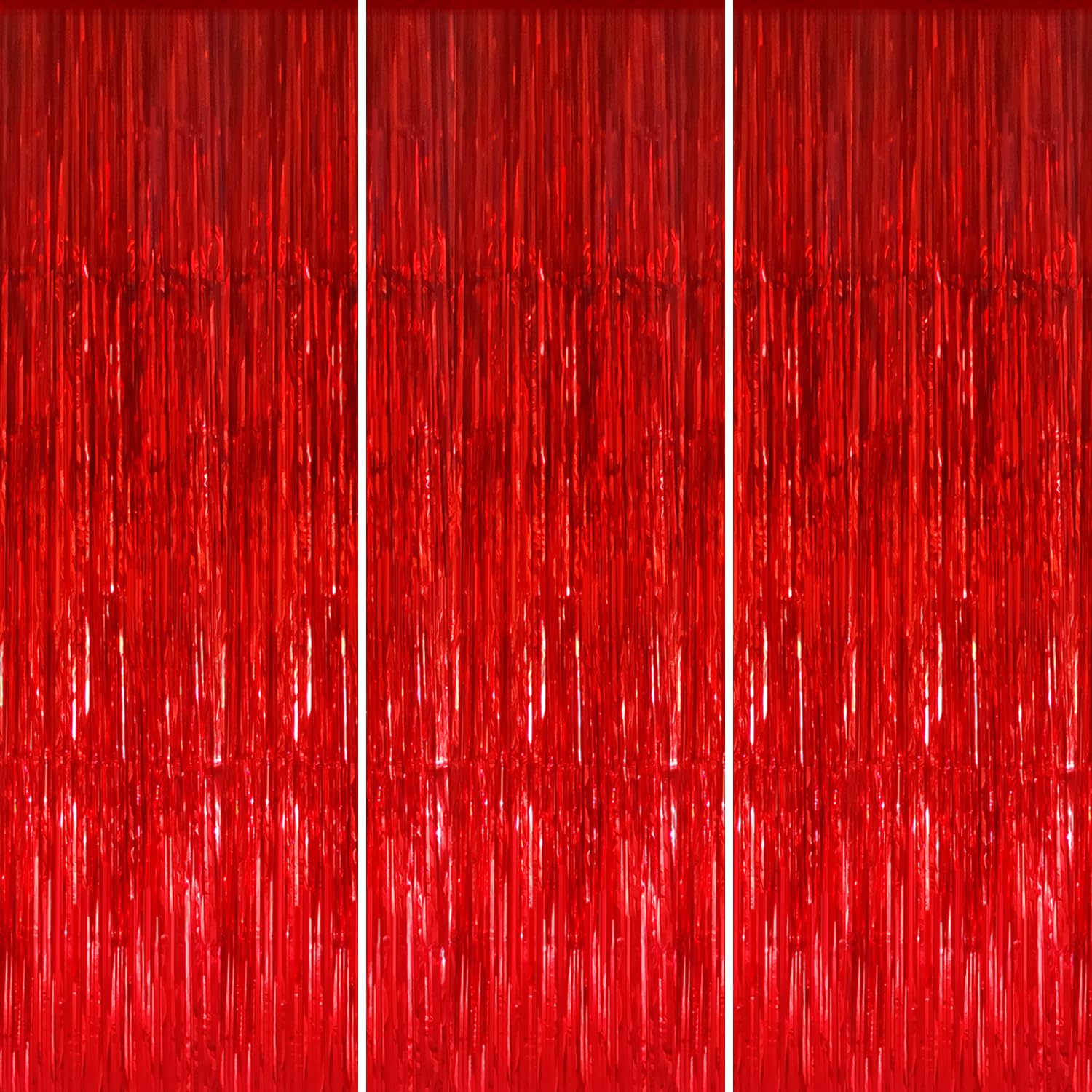 GOER 3.2 ft x 9.8 ft Metallic Tinsel Foil Fringe Curtains Party Photo Backdrop Party Streamers for Birthday,Graduation,New Year Eve Decorations Wedding Decor (3 Pcs, Red)