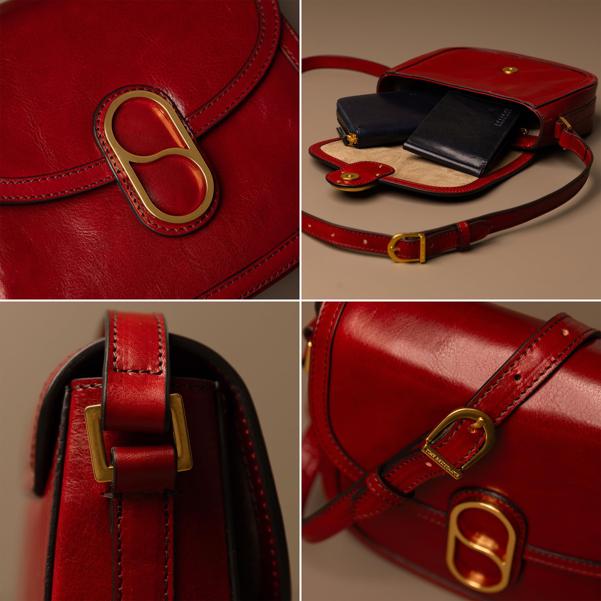 Time Resistance Bolso Bandolera de Cuero de Grano Completo – Bolso de Hombro con Cierre Magnético – Bolso de Cuero para Mujer