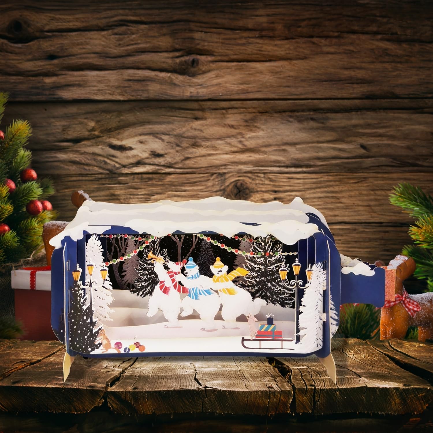 Message in A Bottle Polar Bears Pop Up Christmas Greeting Card XMIB092, Multicolor, 24cm x 12cm or 9" x 5" - Image 4
