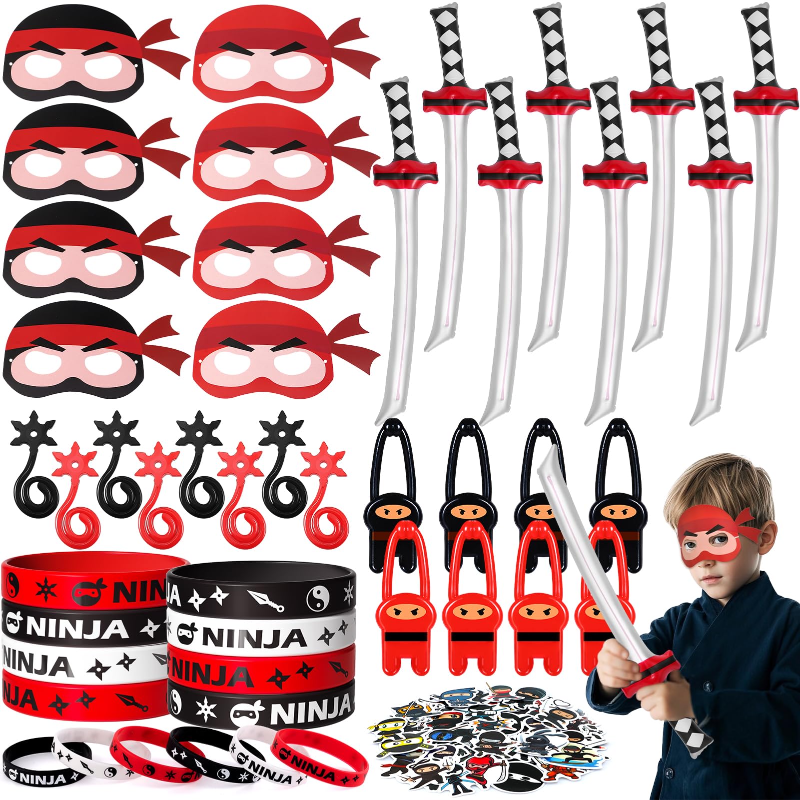 Piñata ninja anniversaire garçon avec jouet gonflable et autocollant - 8