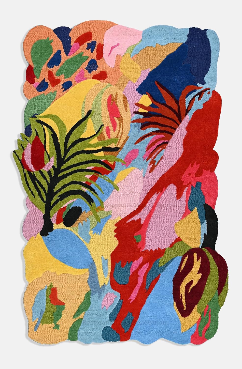 Handmade Colorful Wool Area Rug - Vibrant Floral Design, Modern Artistic Accent, Thick and Soft Carpet for Living Room, Bedroom, Home Decor (Royal Blue, 5' Round)