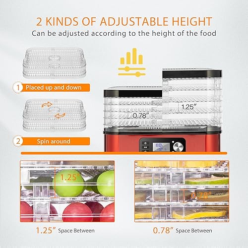 Miniatura 6 de VIVOHOME Máquina deshidratadora de alimentos, 5 bandejas para hidratar carne con temporizador digital de 48 horas y temperatura ajustable de 95 a