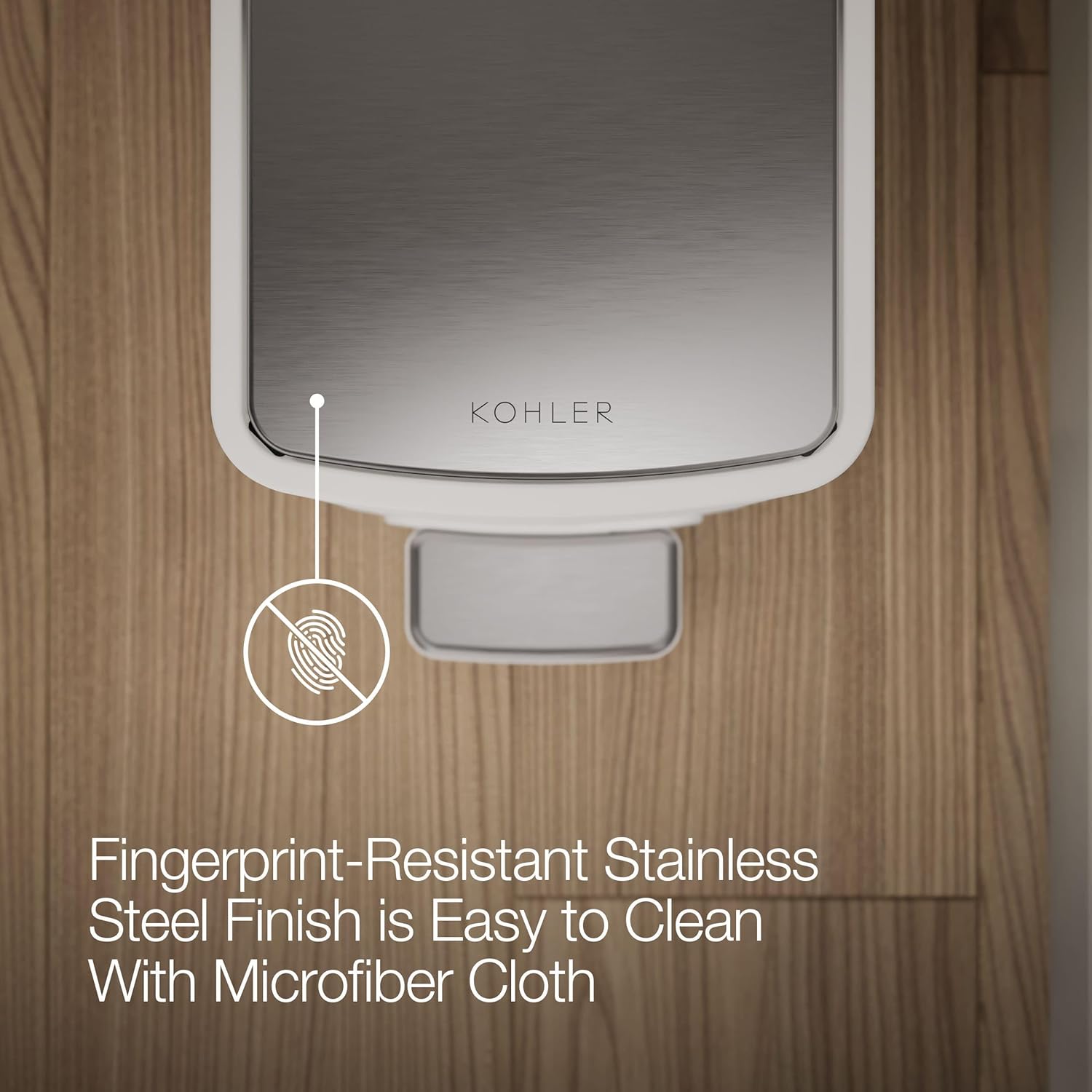 KOHLER 31319-STW 6 Liter (1.5 Gallon) Step Trash Can, Fingerprint Resistant, Quiet Close Lid, Stainless Steel + White