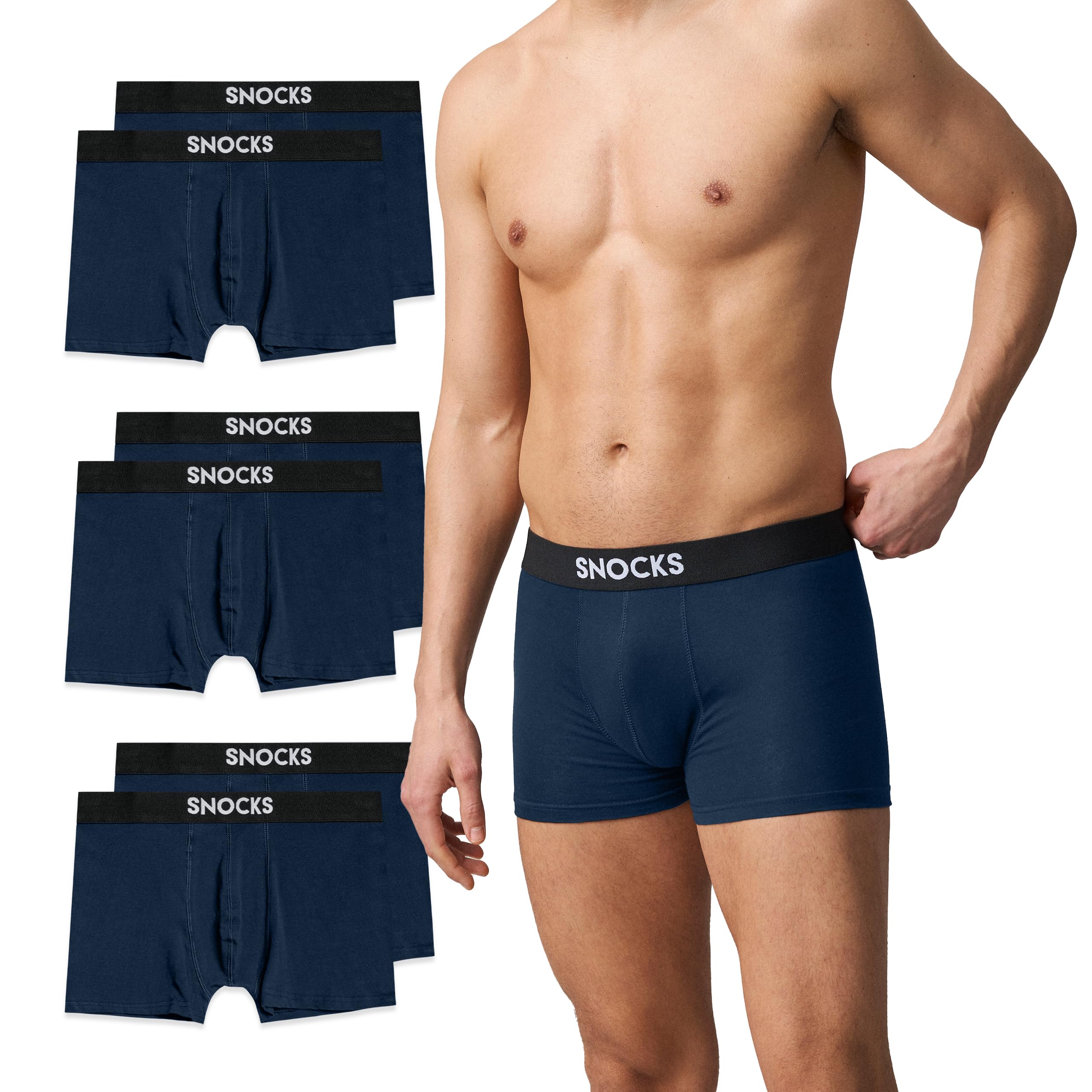 Snocks Boxershorts Herren Bio Baumwolle (6er Pack) Unterhosen Herren ohne einschneidenden Gummibund (Gr. S - 4XL)