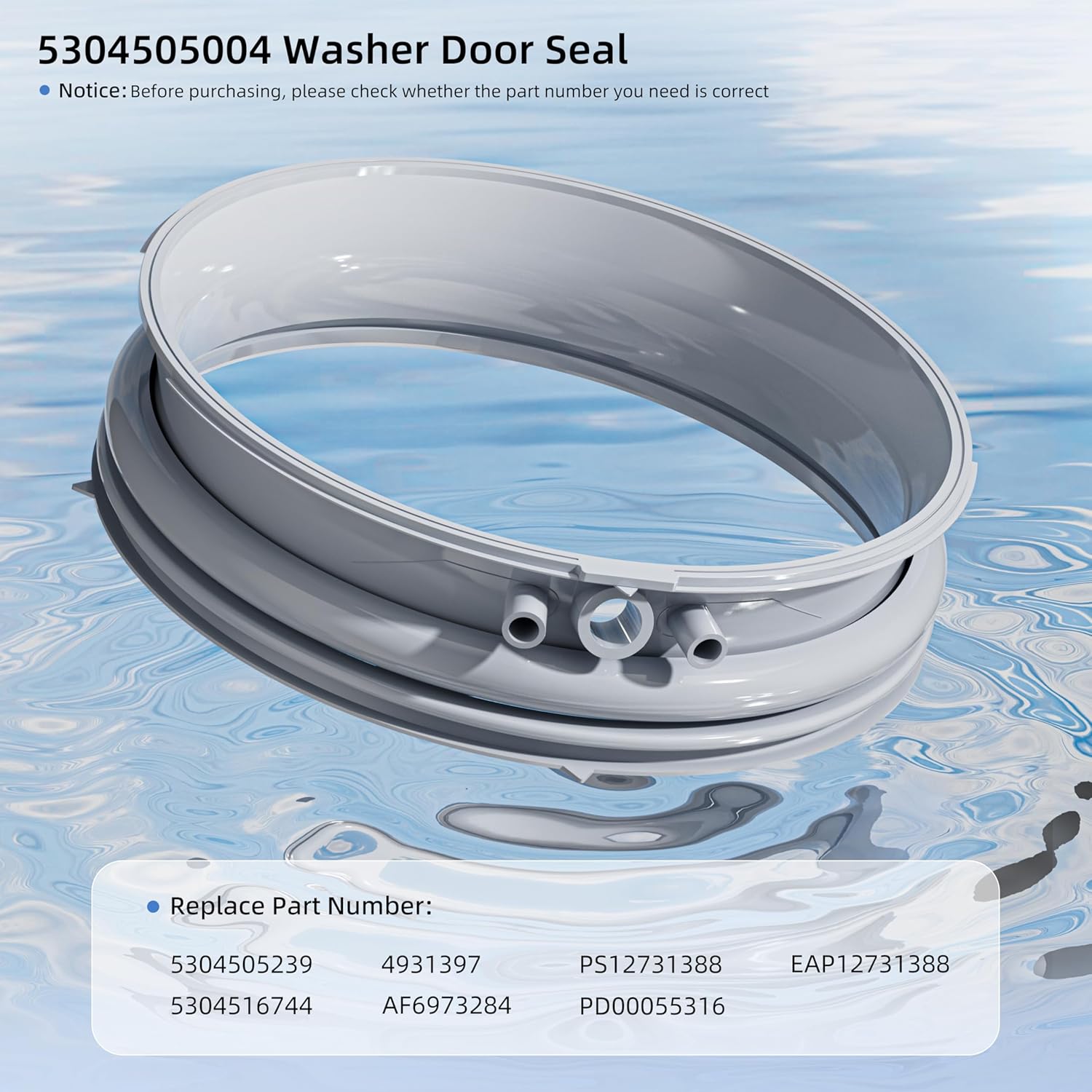 5304505004 Washer Door Seal Replacement Compatible with Frigidaire Electrolux Washing Machine Door Bellow Gasket, Replace Parts 5304516744 5304505239, for Front Load Washing Machine Door Boot Gasket