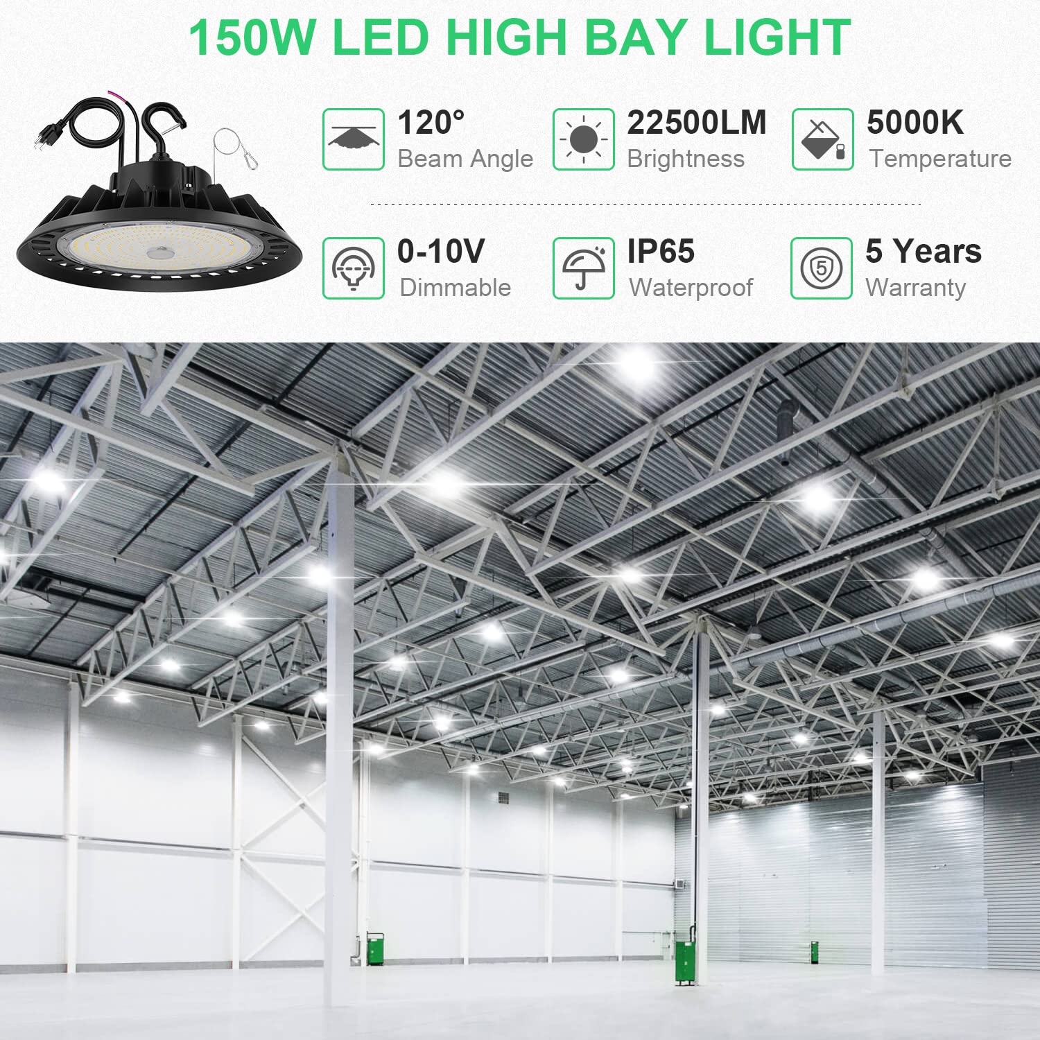 150W UFO LED High Bay light UA9 Series 190Lm/W Philips LEDs and Meanwell  drivers IK10/IP65 for Warehouses and Supermarkets - Haichang Optotech