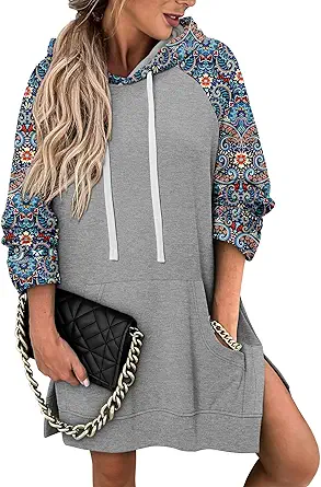 KISSMODA Women Hoodies Dress Long Sweatshirts Dress Raglan Sleeves Oversized Sweatshirts with Pocket 2025 Fall Winter Trendy