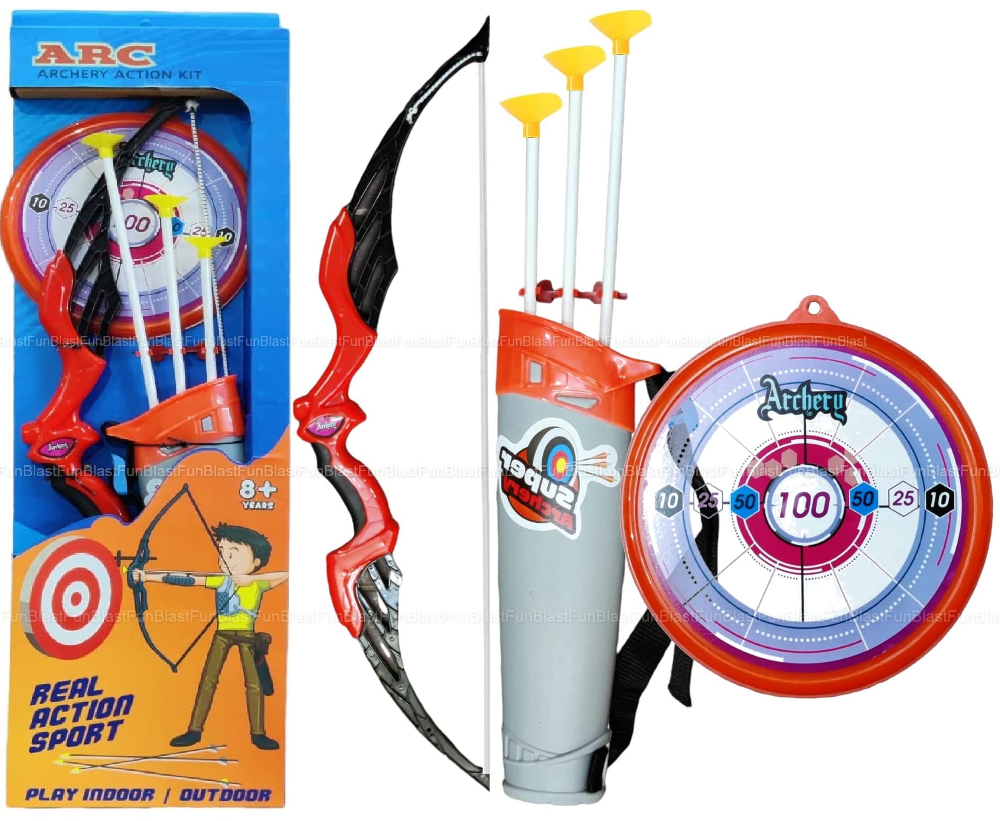 FunBlast Bow and Arrow Toy Set – Target Shooting Archery Toy Set, Real Action Shooting Bow and Arrow, Indoor and Outdoor Shooting Game, 1 Bow and 3 Arrow (A)