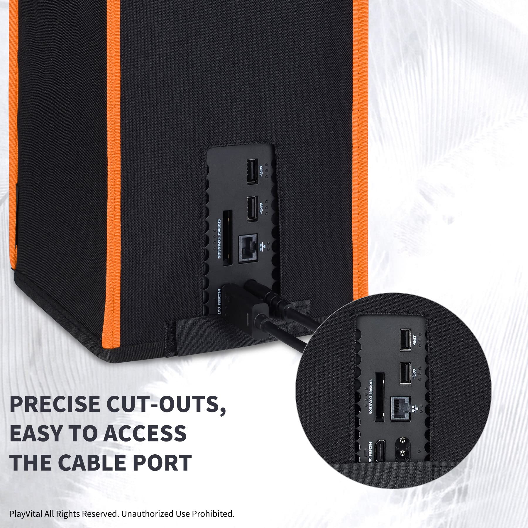 PlayVital Cover Copertura Antipolvere per Xbox Series X Console,Coperchio in Nylon Verticale Protettivo Impermeabile per Xbox Series X Console-Nero Arancione - 2
