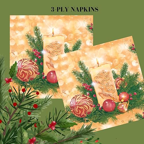 Miniatura 2 de Servilletas de papel de 20 unidades de 13 x 13 pulgadas para velas navideñas, servilletas de 3 capas para arte, cena y fiesta, servilletas
