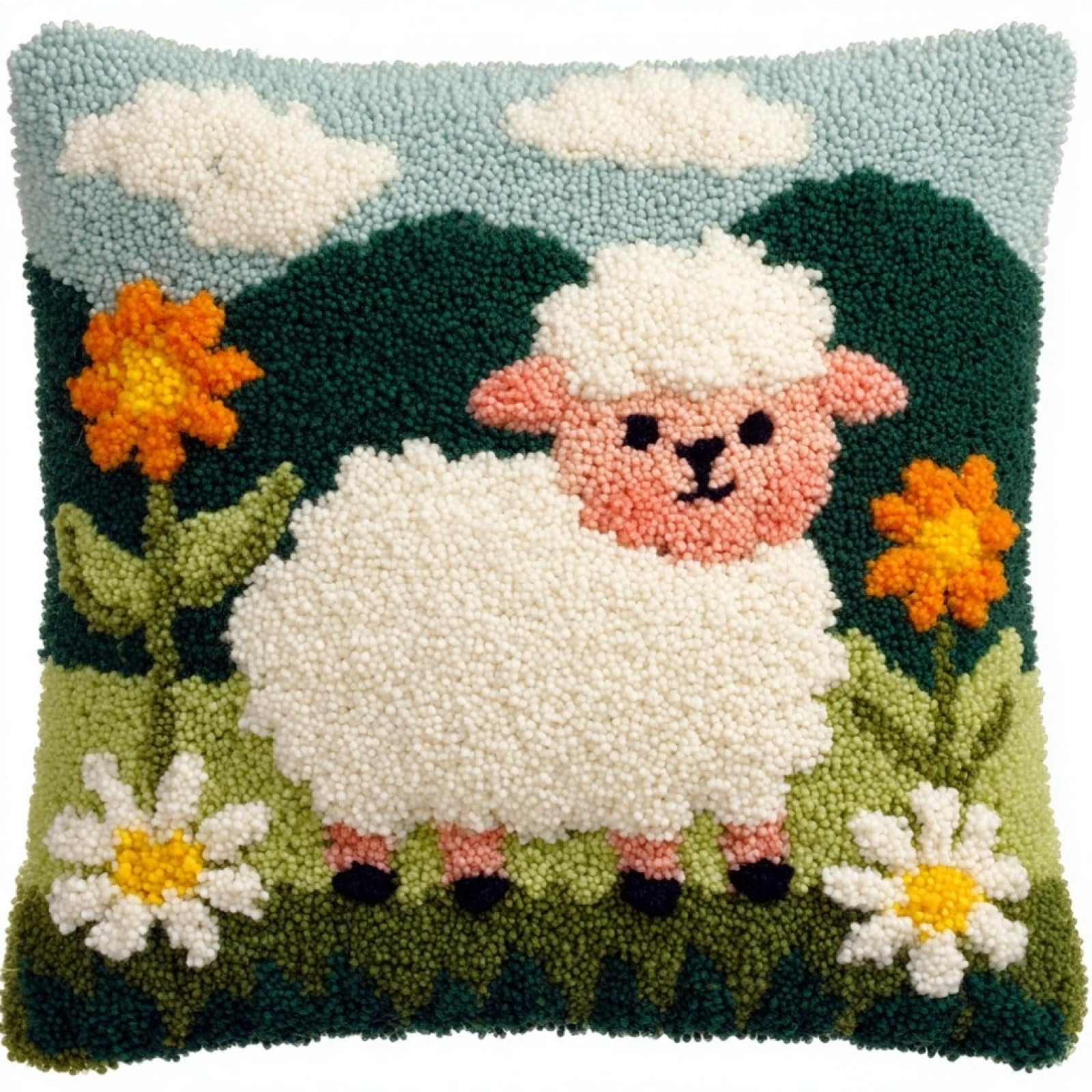 AxiangziK DIY Latch Hook Pillow Kits for Adults,Flowers and Sheep