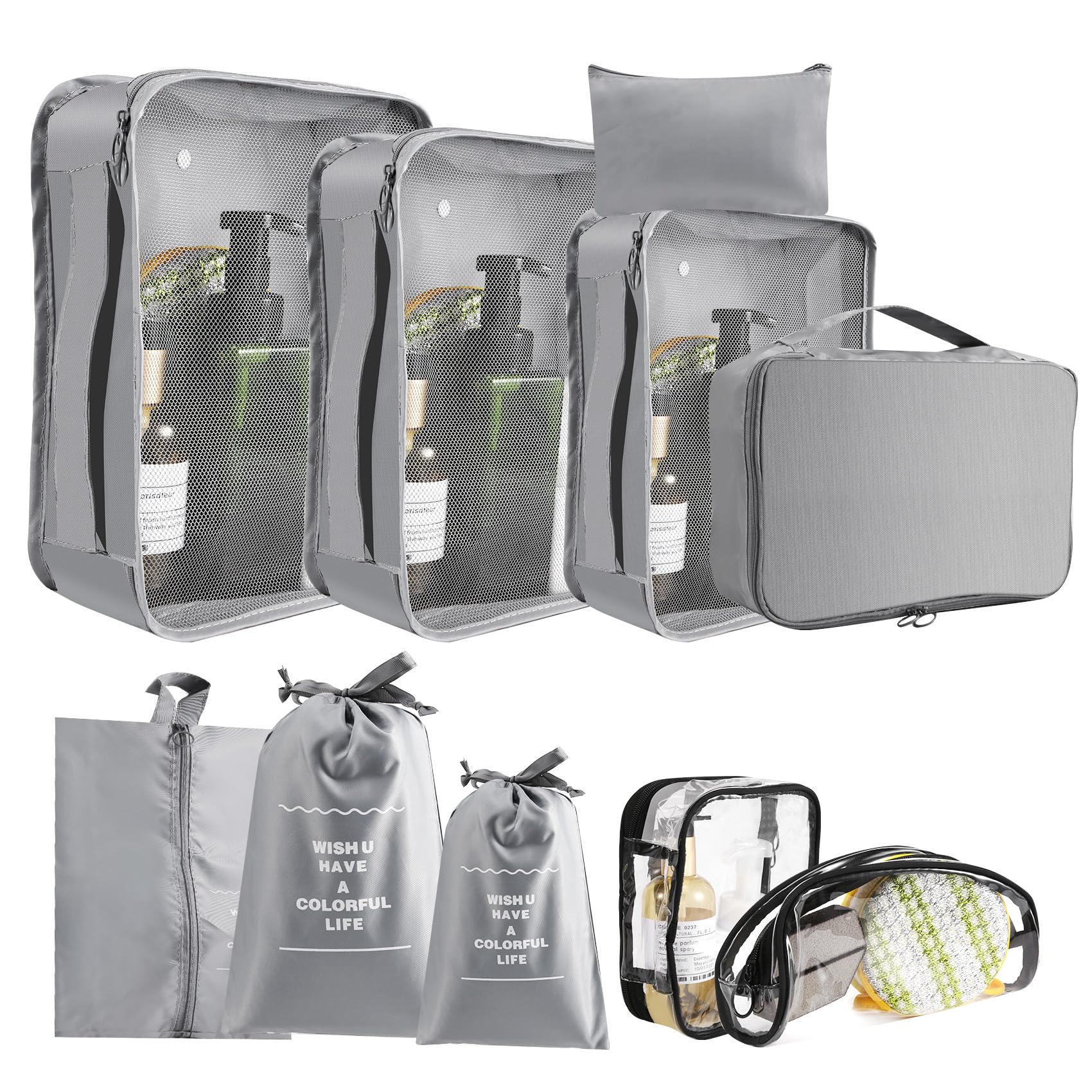 Vjsujehgy Suitcase Organizer, 10 Piece Suitcase Organizer Set, Waterproof Luggage Organizer Cube with, Laundry Bag, Travel Organizer, Garment Bags for Backpack