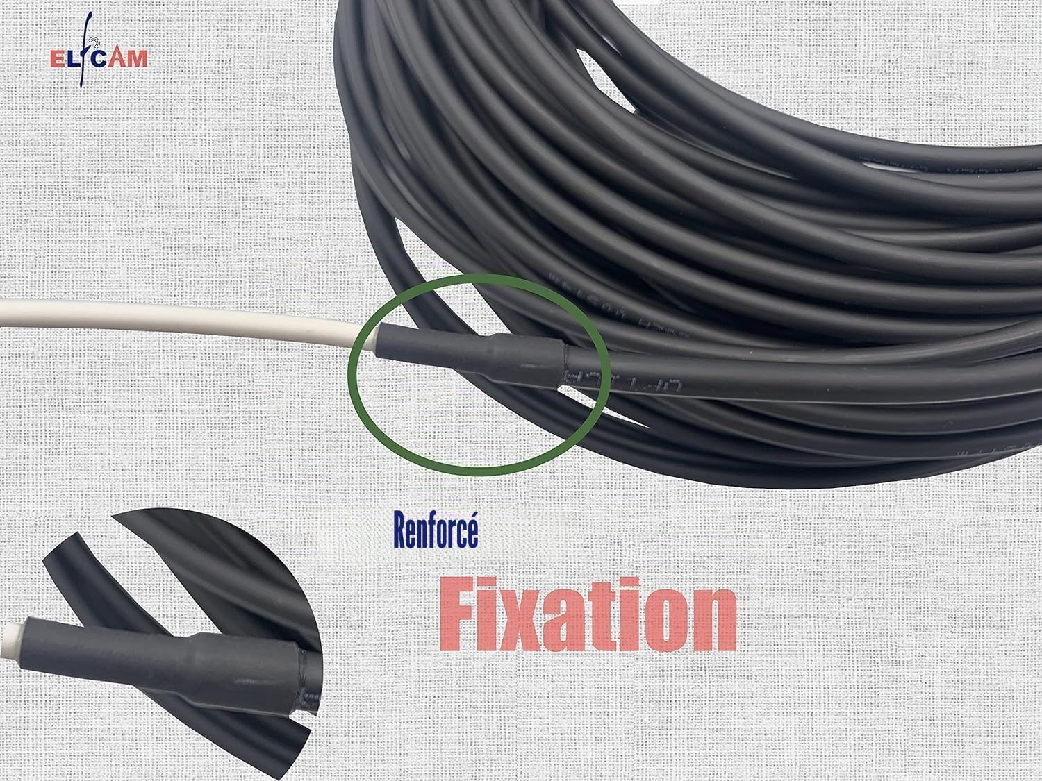 Elfcam - 500m Câble Fibre Optique SC/APC vers SC/APC Monomode Simplex OS2 G657A2, Double Gaine LSZH 5,0 mm, Faible Perte, Résistant à la Courbure, Noir, pour FTTH, Box Internet, Réseau Fibre