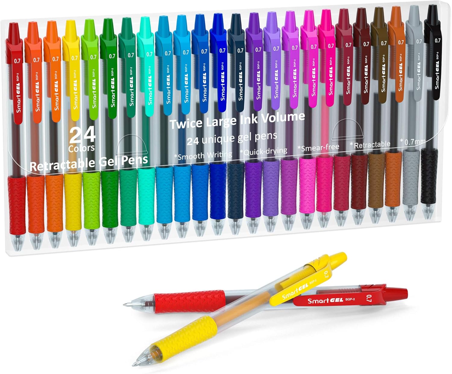 Colored Gel Pens, Lineon 24 Colors Retractable Gel Ink Pens with Grip, Medium Point(0.7mm