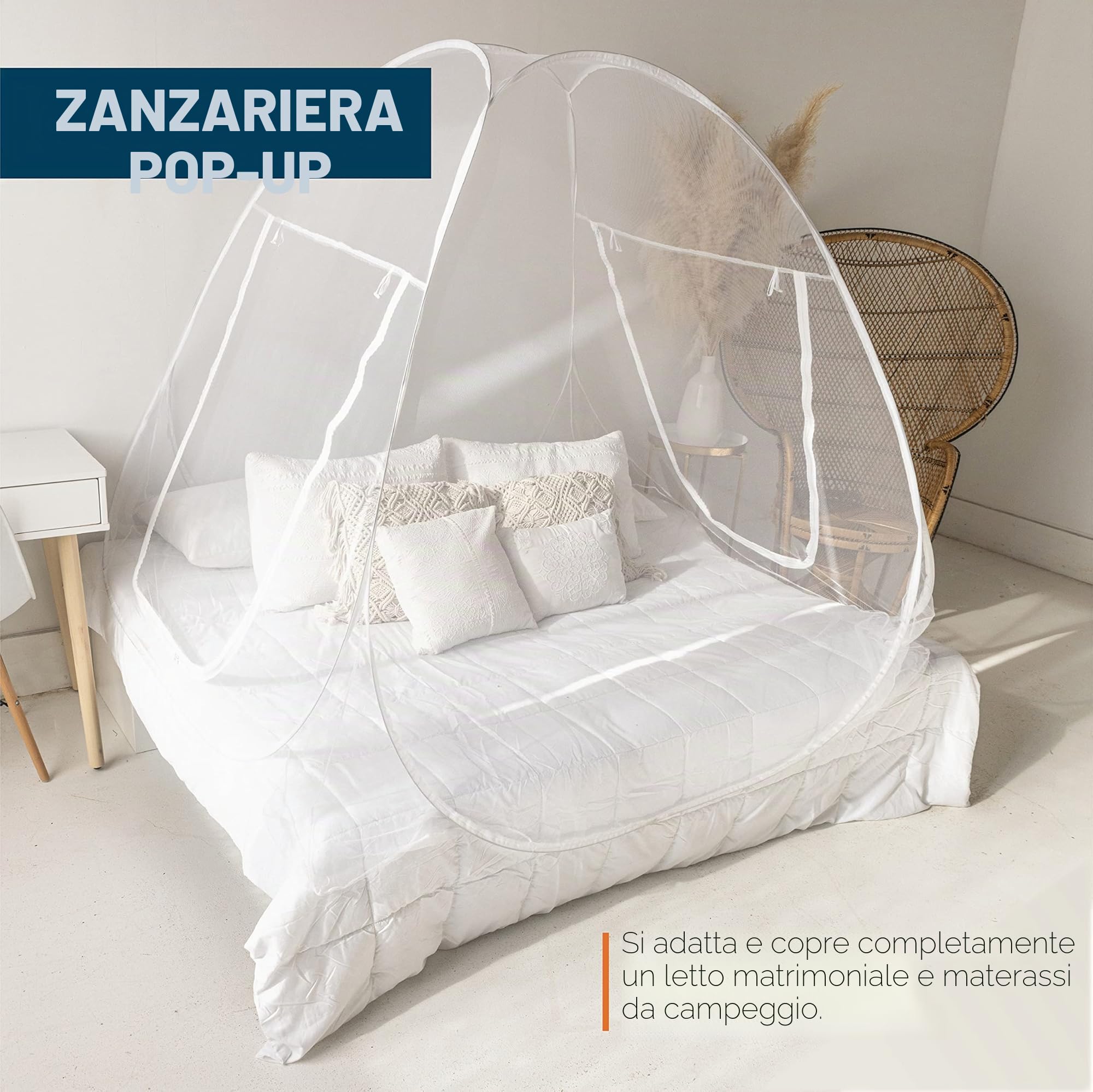 MEKKAPRO Zanzariera Portatile Pop-Up per Letto, 203,2 x 180,3 x 160 cm, Grande, Pieghevole Con Fondo in Rete, Compatibile per Matrimoniale e King Size