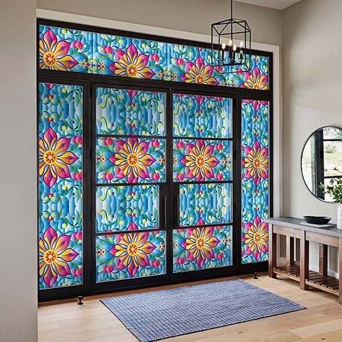 Miniatura 2 de DKTIE Flower Series - Película decorativa para ventana de vidrieras con kit de instalación, película decorativa de privacidad para ventana, bloqueo