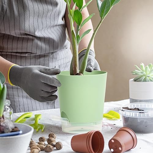 Miniatura 5 de Paquete de 10 macetas pequeñas de riego automático de 4 pulgadas para plantas de interior, maceta de guardería con agujeros de drenaje y platillos,