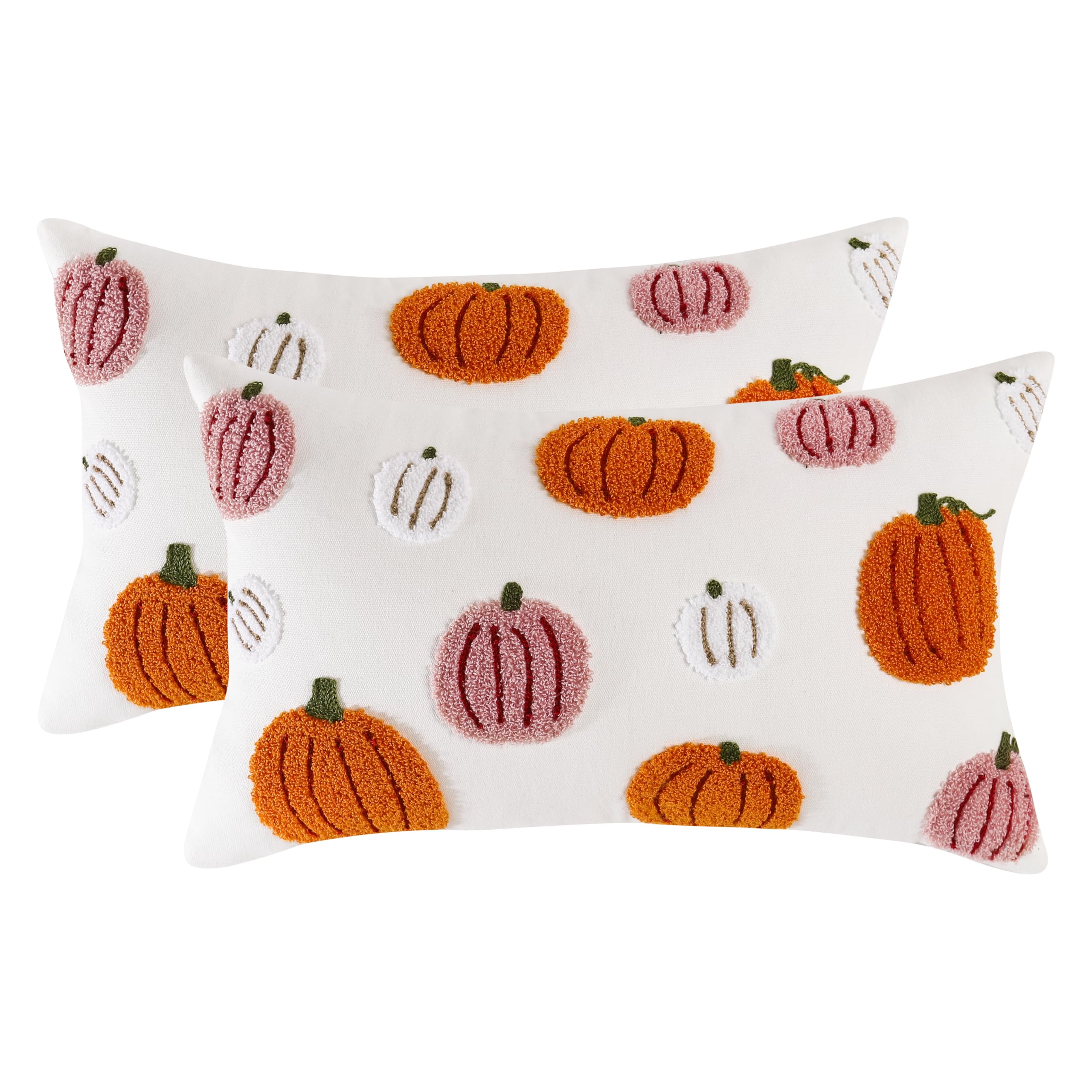 Tosleo Pink Halloween Throw Pillow Covers 12x20 inch Set of 2 Fall Decor Pillowcases Halloween 3D Orange Pumpkins Embroidered Pillow Cases Thanksgiving Home Party Cushion Covers