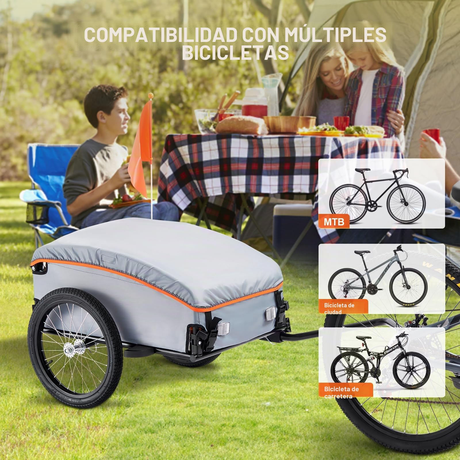 VEVOR Remolque de carga para bicicleta, capacidad de carga de 88/100/160 libras, carrito de bicicleta resistente, almacenamiento compacto plegable con enganche universal
