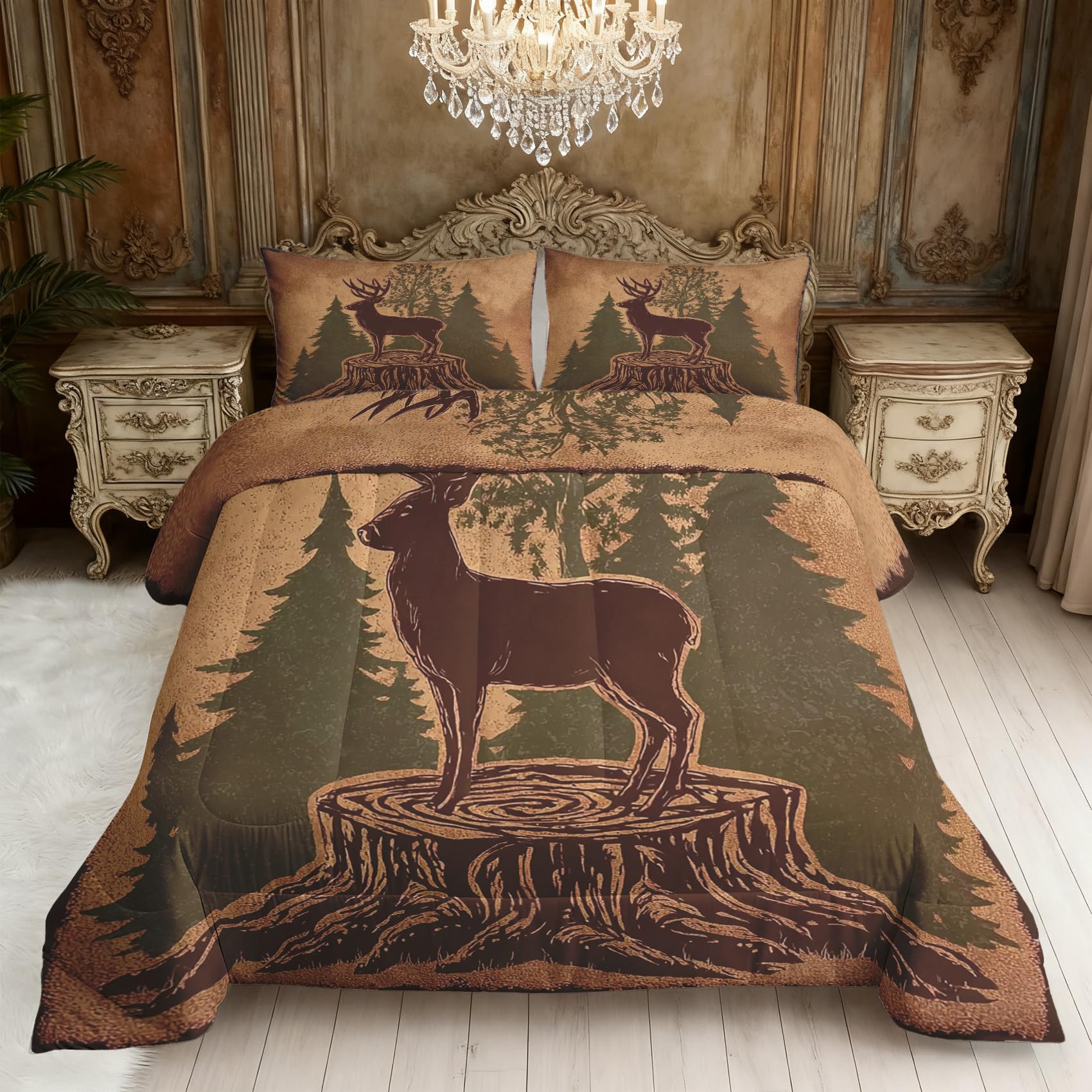 Couette 2 personnes réversible motif cerf et chasse pour une régulation thermique 4 saisons