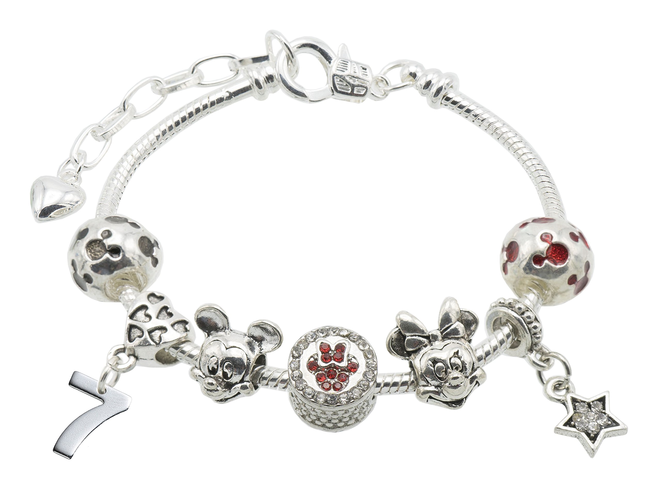 Jewellery HutMickey & Minnie Mouse' Children's Birthday Bracelet for Girls with Gift Box - Ages Available 1-11 (7th Birthday)