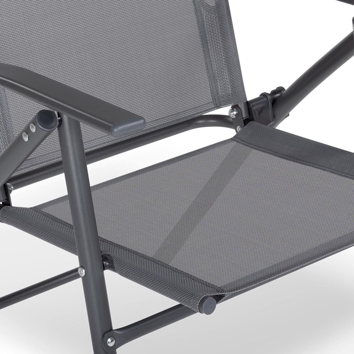 IDMarket - Pack de 4 sillas plegables de jardín con reposabrazos ALGHERO, metal y textileno, gris antracita