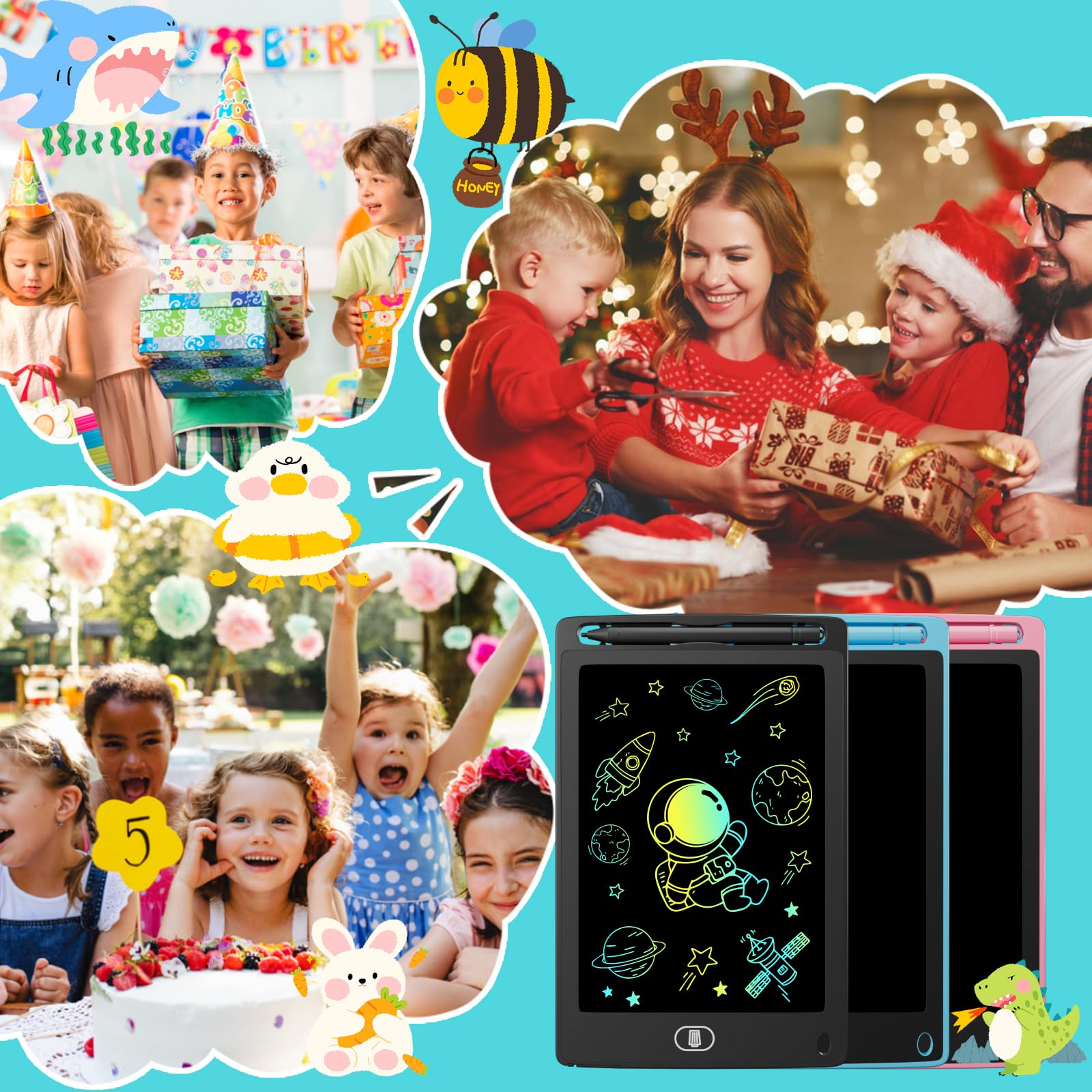 3 Pack Tableta de Escritura LCD, Electight Infantil Tablero de Dibujo Electrónico de 8.5 Pulgadas con Borrable y Bloqueo Función, para 3 4 5 6 7 Niños Dibujen y Escriban (Rosa+Azul+Negro) — view 7