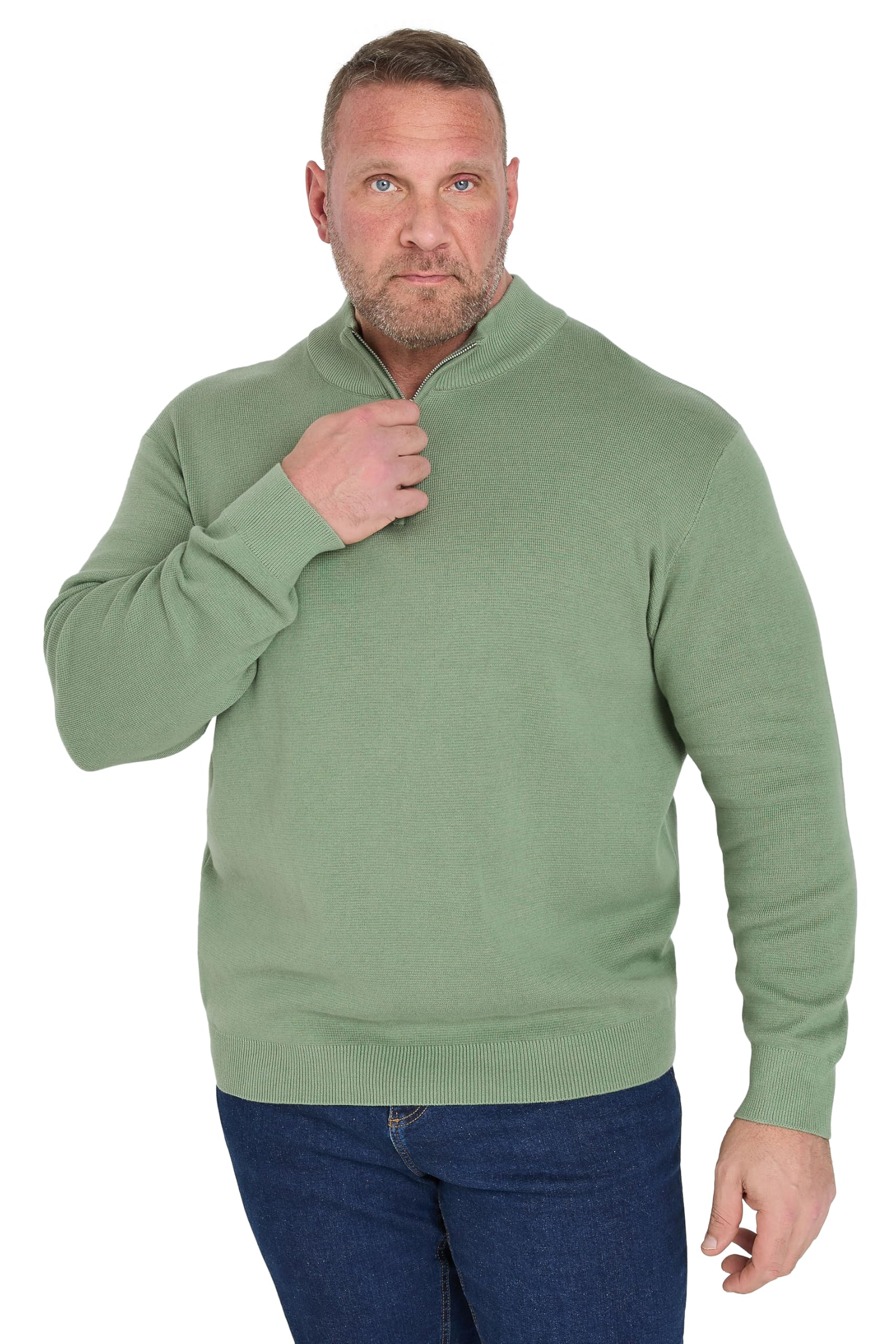 Badrhino Men's Green Big & Tall Milano Quarter Zip Jumper - Plus Size Curve
