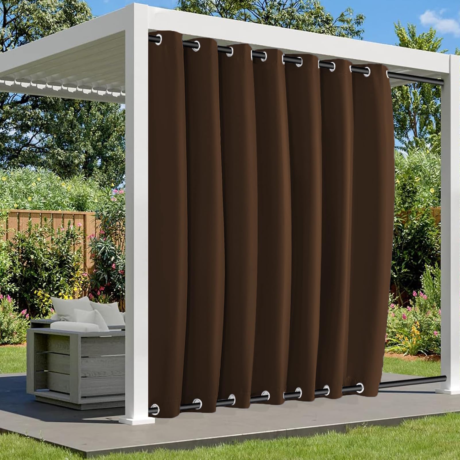 BliRiki Waterproof Outdoor Curtains for Patio, Weatherproof Blackout Curtain with Top and Bottom Grommets, Thermal Insulated Privacy Outsides Curtain for Porch Pergola, 1 Panel, W100 xH84, Brown