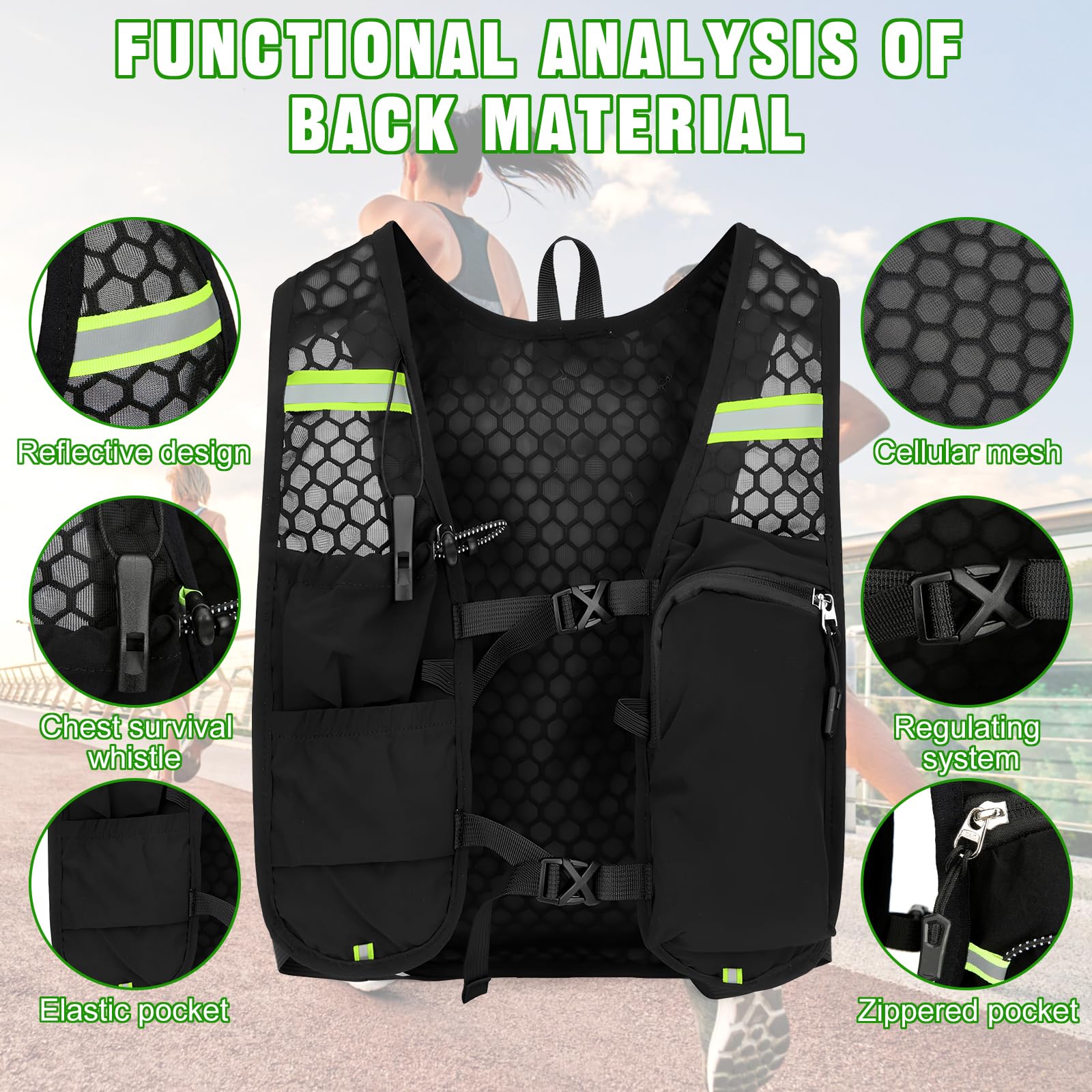 Sac Hydratation Trail, Gilet d'hydratation de Course avec Bouteille d'eau de 500 ML, Sac à Dos de Course Réglable et Réfléchissant et Léger pour Marathon, VTT, Cyclisme, Randonnée, Plein Air