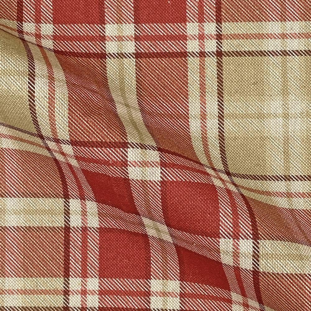 Linen Look Canvas Fabric - Red Highland Tartan Check Craft Upholstery Fabric Material