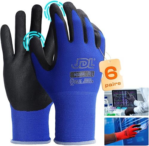 Miniatura 1 de JDL Guantes de trabajo con revestimiento de nitrilo de microespuma, compatibles con pantalla táctil, guantes de seguridad de nailon sin costuras de