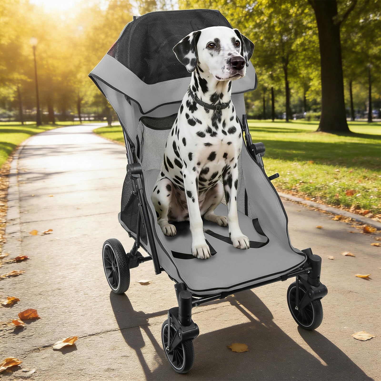 Homewell Passeggino per cani di taglia grande, pieghevole, con finestre in rete, pieghevole, fino a 35 kg, 60 x 83 x 108 cm (grigio)