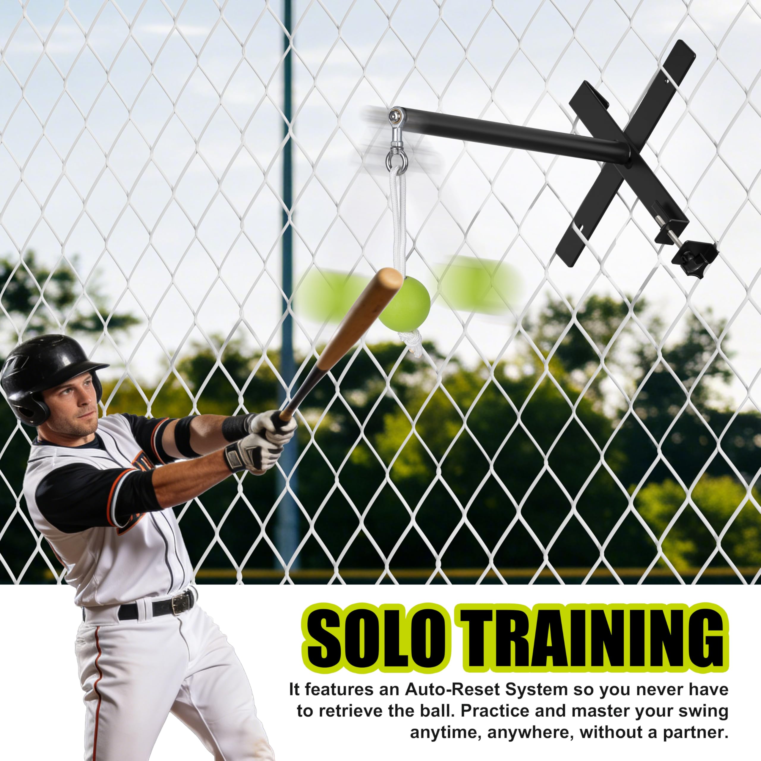 Hikeen Tragbarer Baseball-Schaukeltrainer mit festgebundenem Ball, hochwertiges Schlag-/Schlagtrainer-System für Baseball und Softball, einfache Einrichtung am Zaun, Schlagtrainer mit automatischer