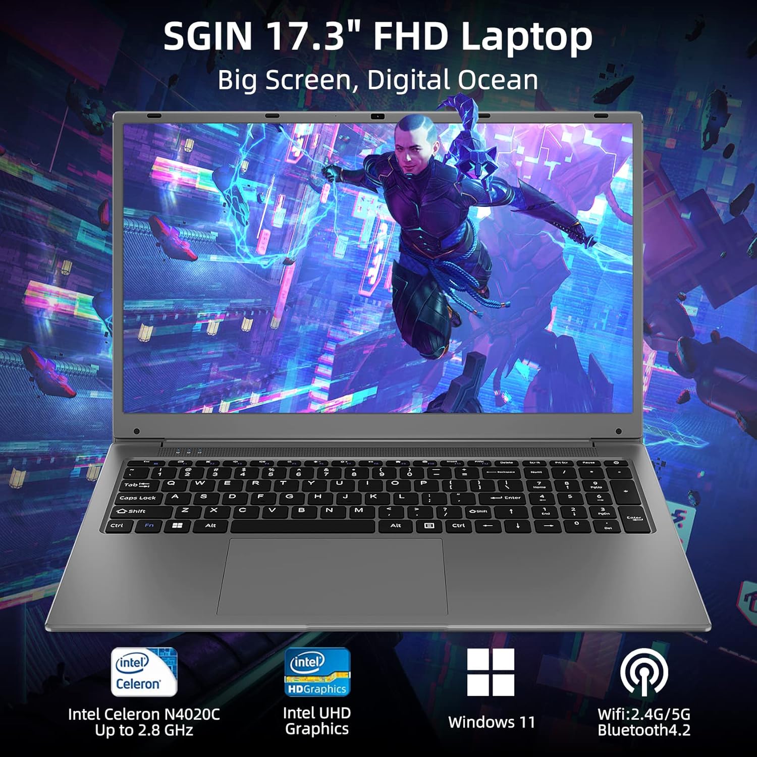 SGIN PC Portatile 15,6 pollici, 4 GB RAM 128 GB SSD Computer portatile Windows 11 Notebook, Celeron N4020, Up to 2.8Ghz, FHD 1920x1080, Bluetooth 4.2, 2.4/5.0G WiFi