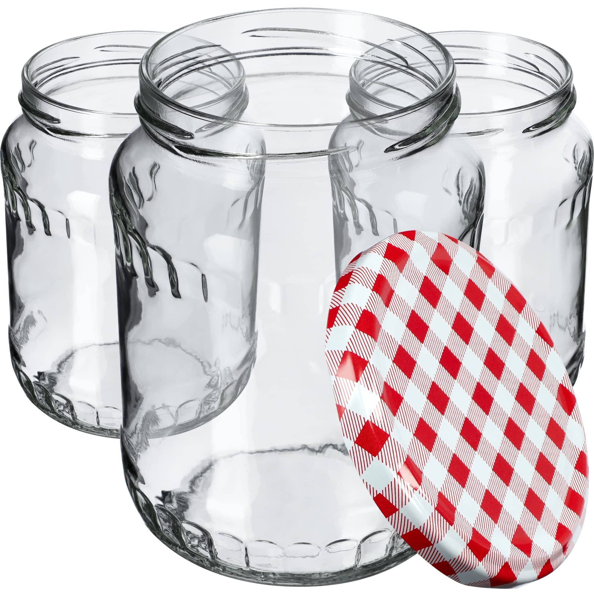 KADAX 16er Set Einmachgläser 720ml TO82 Rot kariert, Große Sturzgläser mit Schraubdeckel, Einkochgläser Fermentierglas für Gurken, Gemüse, Sauerteig
