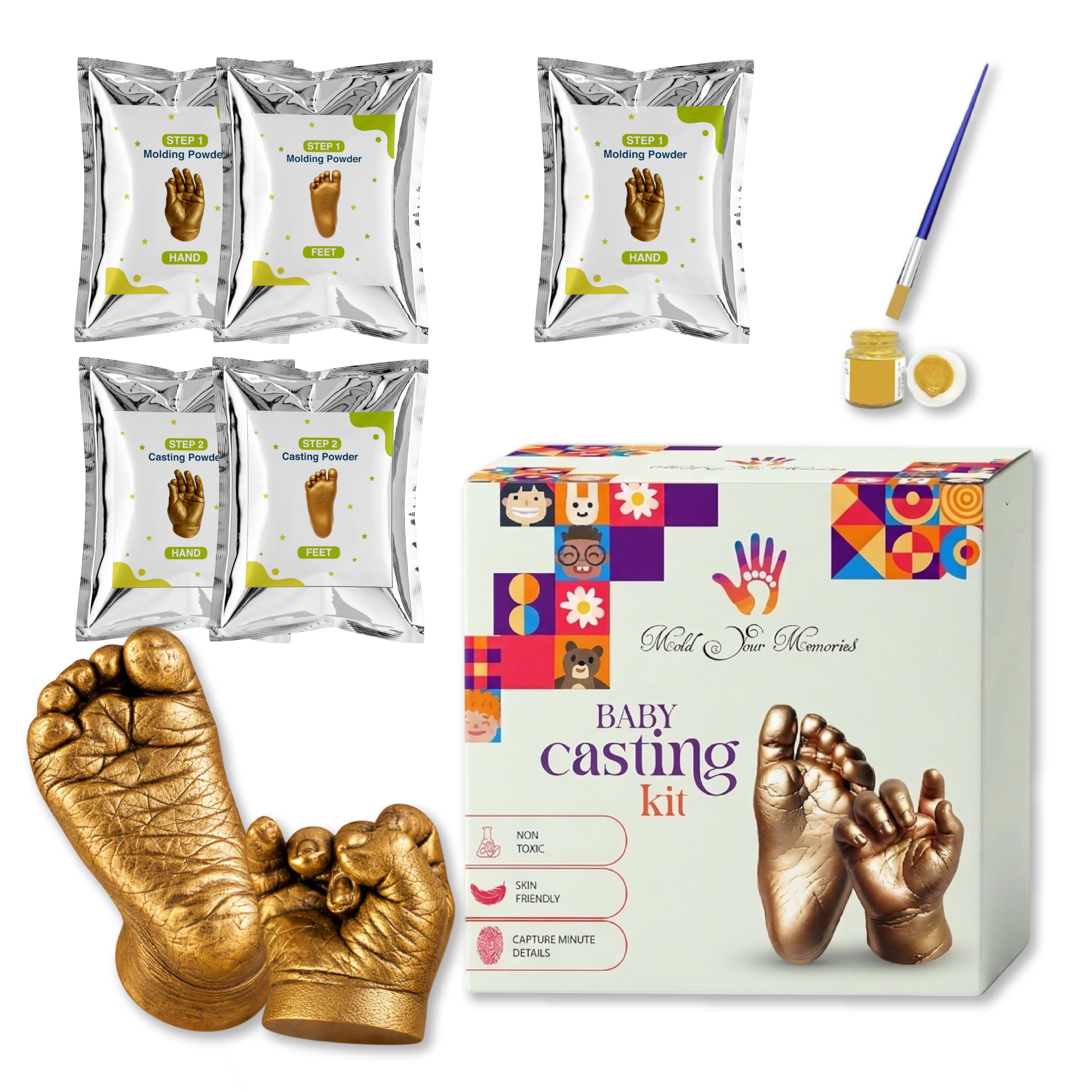 Mold Your Memories baby casting kit for 1 hand and 1 foot casting up to 12 Months. Baby hand print and foot print kit for new born gifting, baby shower, name ceremony-image-10