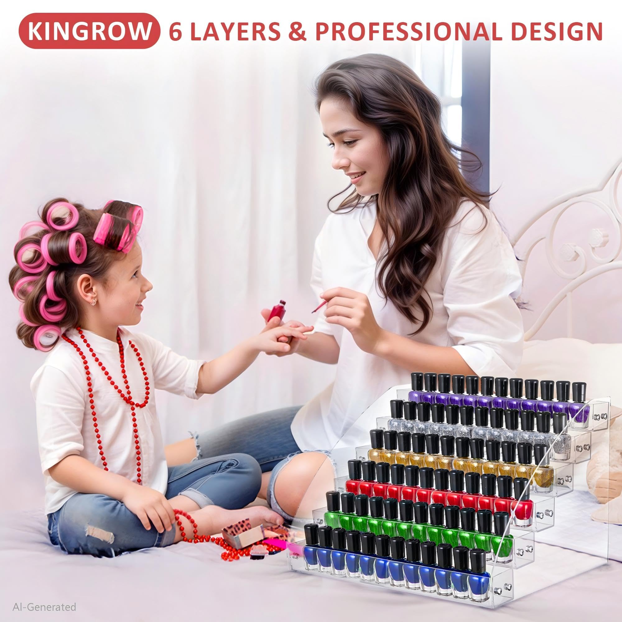 KINGROW akrylowy organizer na lakier do paznokci 72 butelki po 6 warstw stojak ekspozycyjny przechowywanie olejków eterycznych stojak na biżuterię organizer do makijażu