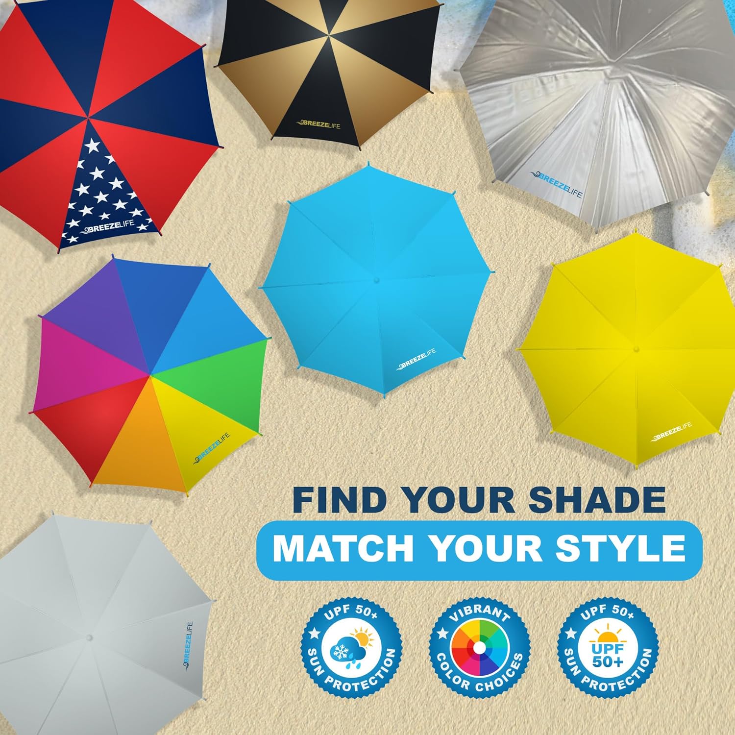 Breeze Life Rechargeable Mister Breeze, Sun Umbrella with Fan and Mister, Umbrella Mister with Built-in Fan, For Festivals, Beach and More, Blocks Harmful Sun Rays, Mist bottle included