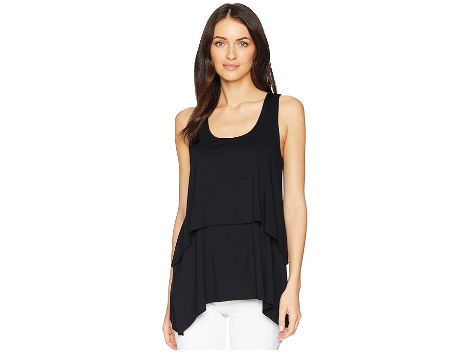 

Karen Kane Raw Hem Layered Tank Top (Black) Women's Sleeveless