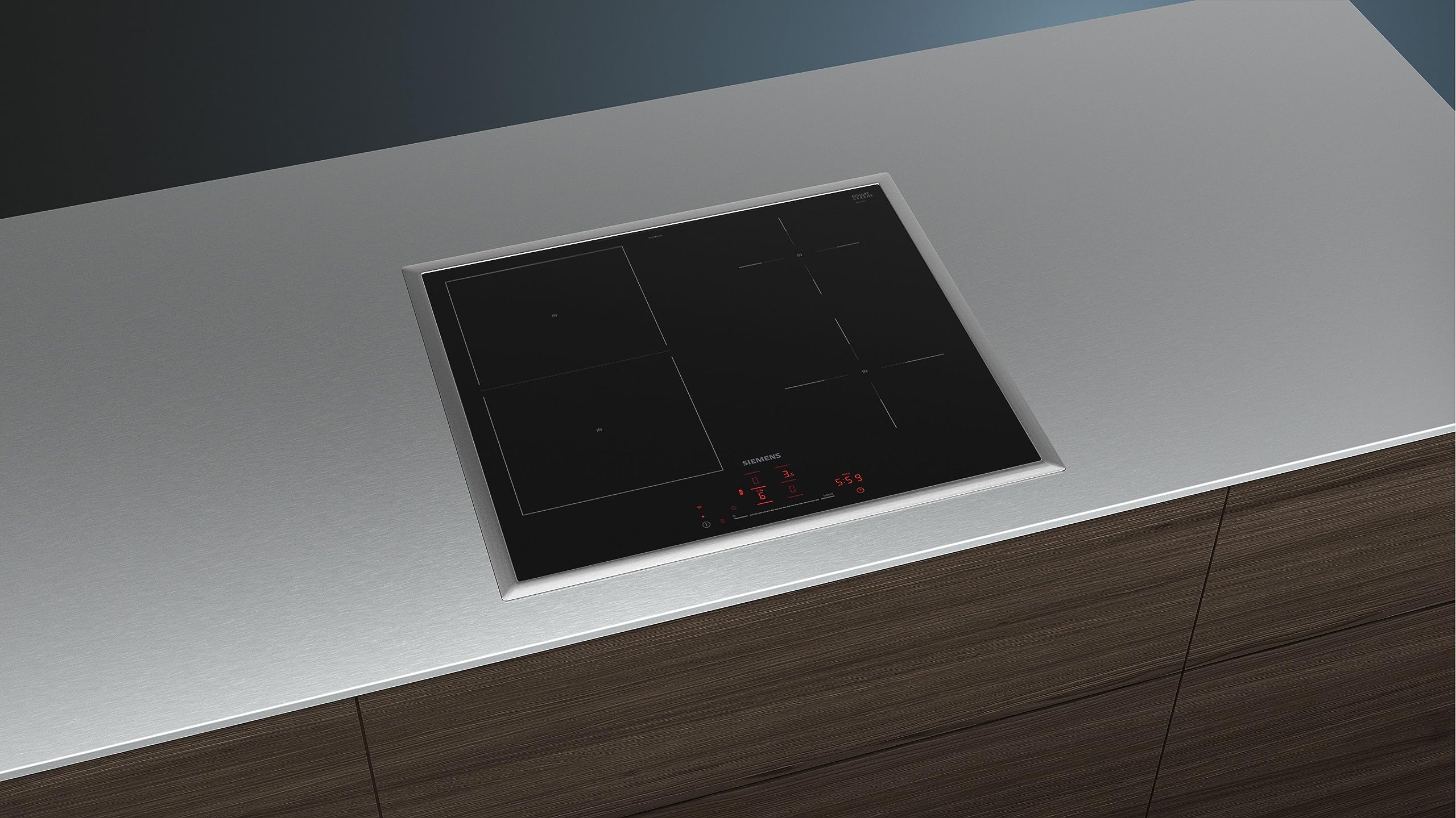 Siemens ED64RHSB1E iQ500 - Piano cottura intelligente a induzione, 60 cm, nero, con telaio sospeso, induzione combinata, cappa automatica intelligente: la combinazione perfetta